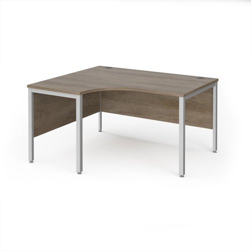 Maestro 25 left hand ergonomic desk 1400mm wide - silver bench leg frame Nebraska Oak Top - MB14ELSNO