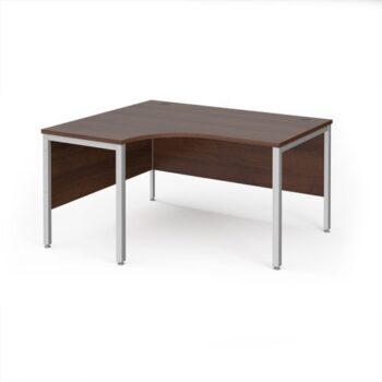 Maestro 25 left hand ergonomic desk 1400mm wide - silver bench leg frame Walnut top - MB14ELSW