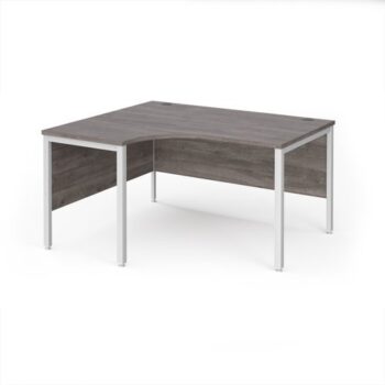 Maestro 25 left hand ergonomic desk 1400mm wide - white bench leg frame Grey Oak Top - MB14ELWHGO