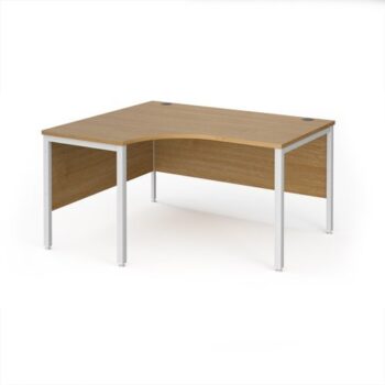Maestro 25 left hand ergonomic desk 1400mm wide - white bench leg frame Oak Top - MB14ELWHO