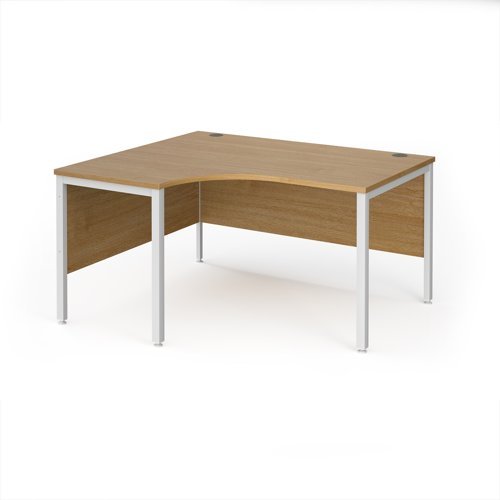 Maestro 25 left hand ergonomic desk 1400mm wide - white bench leg frame Oak Top - MB14ELWHO