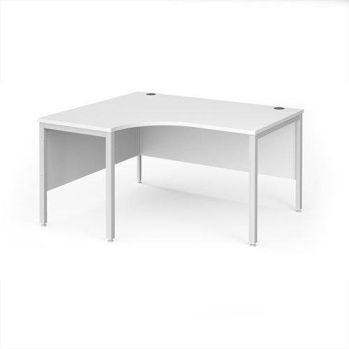 Maestro 25 left hand ergonomic desk 1400mm wide - white bench leg frame White Top - MB14ELWHWH