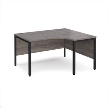 Maestro 25 right hand ergonomic desk 1400mm wide - black bench leg frame Grey Oak Top - MB14ERKGO