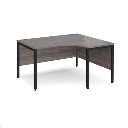 Maestro 25 right hand ergonomic desk 1400mm wide - black bench leg frame Grey Oak Top - MB14ERKGO