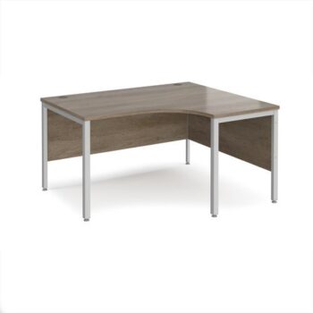 Maestro 25 right hand ergonomic desk 1400mm wide - silver bench leg frame Nebraska Oak Top - MB14ERSNO