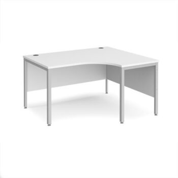 Maestro 25 right hand ergonomic desk 1400mm wide - silver bench leg frame White Top - MB14ERSWH