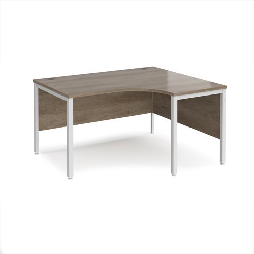 Maestro 25 right hand ergonomic desk 1400mm wide - white bench leg frame Nebraska Oak Top - MB14ERWHNO