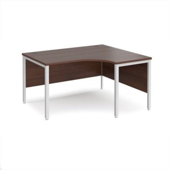 Maestro 25 right hand ergonomic desk 1400mm wide - white bench leg frame Walnut top - MB14ERWHW
