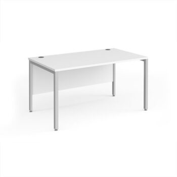 Maestro 25 straight desk 1400mm x 800mm - silver bench leg frame White Top - MB14SWH