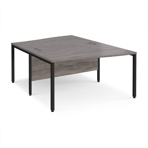 Maestro 25 back to back wave desks 1400mm deep - black bench leg frame Grey Oak Top - MB14WBKGO