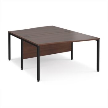 Maestro 25 back to back wave desks 1400mm deep - black bench leg frame Walnut top - MB14WBKW