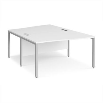 Maestro 25 back to back wave desks 1400mm deep - silver bench leg frame White Top - MB14WBSWH