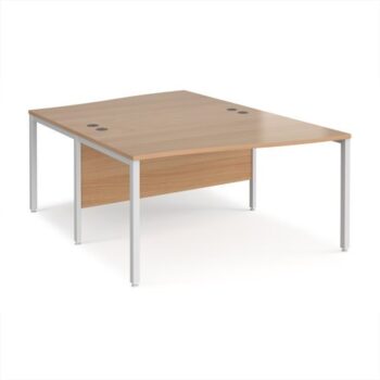 Maestro 25 back to back wave desks 1400mm deep - white bench leg frame Beech top - MB14WBWHB
