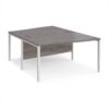 Maestro 25 back to back wave desks 1400mm deep - white bench leg frame Grey Oak Top - MB14WBWHGO