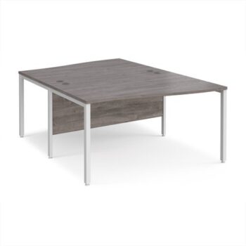 Maestro 25 back to back wave desks 1400mm deep - white bench leg frame Grey Oak Top - MB14WBWHGO