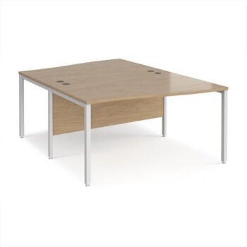 Maestro 25 back to back wave desks 1400mm deep - white bench leg frame Kendal Oak Top - MB14WBWHKO