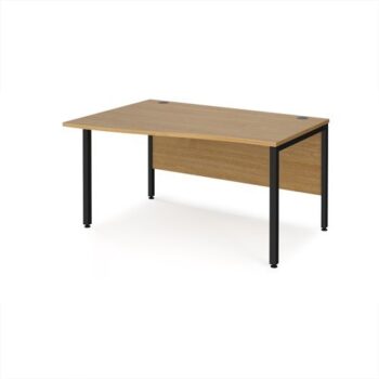 Maestro 25 left hand wave desk 1400mm wide - black bench leg frame Oak Top - MB14WLKO