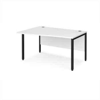 Maestro 25 left hand wave desk 1400mm wide - black bench leg frame White Top - MB14WLKWH