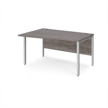 Maestro 25 left hand wave desk 1400mm wide - silver bench leg frame Grey Oak Top - MB14WLSGO