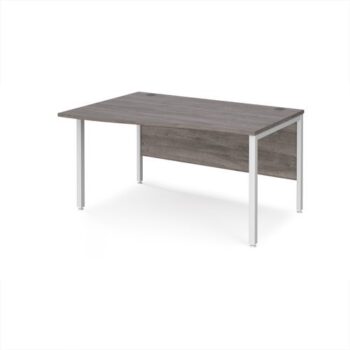 Maestro 25 left hand wave desk 1400mm wide - white bench leg frame Grey Oak Top - MB14WLWHGO