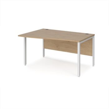 Maestro 25 left hand wave desk 1400mm wide - white bench leg frame Kendal Oak Top - MB14WLWHKO