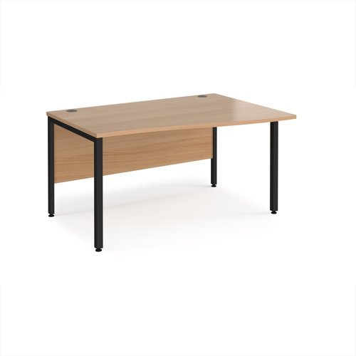 Maestro 25 right hand wave desk 1400mm wide - black bench leg frame Beech top - MB14WRKB