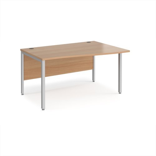 Maestro 25 right hand wave desk 1400mm wide - silver bench leg frame Beech top - MB14WRSB