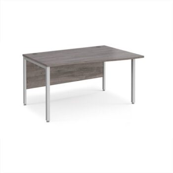 Maestro 25 right hand wave desk 1400mm wide - silver bench leg frame Grey Oak Top - MB14WRSGO