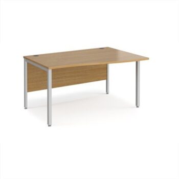 Maestro 25 right hand wave desk 1400mm wide - silver bench leg frame Oak Top - MB14WRSO