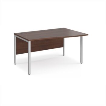 Maestro 25 right hand wave desk 1400mm wide - silver bench leg frame Walnut top - MB14WRSW