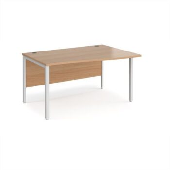 Maestro 25 right hand wave desk 1400mm wide - white bench leg frame Beech top - MB14WRWHB