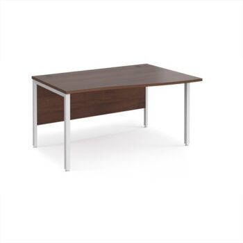 Maestro 25 right hand wave desk 1400mm wide - white bench leg frame Walnut top - MB14WRWHW