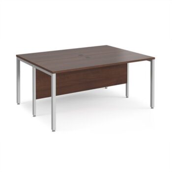 Maestro 25 back to back straight desks 1600mm x 1200mm - silver bench leg frame Walnut top - MB1612BSW
