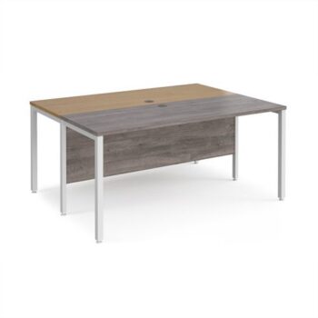 Maestro 25 back to back straight desks 1600mm x 1200mm - white bench leg frame Grey Oak Top - MB1612BWHGO