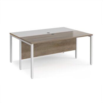 Maestro 25 back to back straight desks 1600mm x 1200mm - white bench leg frame Nebraska Oak Top - MB1612BWHNO