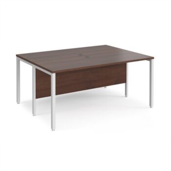 Maestro 25 back to back straight desks 1600mm x 1200mm - white bench leg frame Walnut top - MB1612BWHW