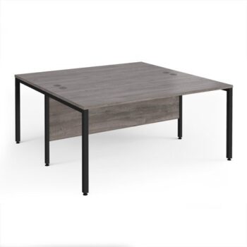 Maestro 25 back to back straight desks 1600mm x 1600mm - black bench leg frame Grey Oak Top - MB1616BKGO