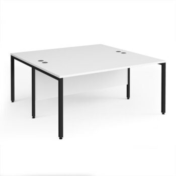 Maestro 25 back to back straight desks 1600mm x 1600mm - black bench leg frame White Top - MB1616BKWH