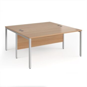Maestro 25 back to back straight desks 1600mm x 1600mm - silver bench leg frame Beech top - MB1616BSB