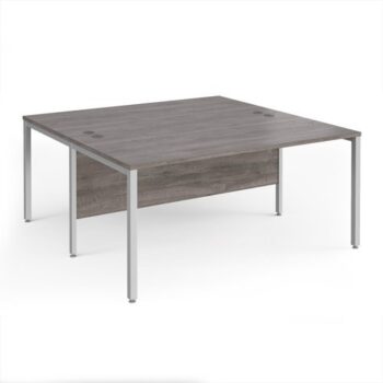 Maestro 25 back to back straight desks 1600mm x 1600mm - silver bench leg frame Grey Oak Top - MB1616BSGO
