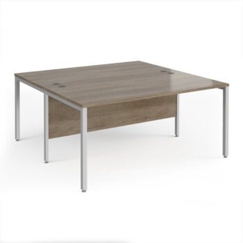 Maestro 25 back to back straight desks 1600mm x 1600mm - silver bench leg frame Nebraska Oak Top - MB1616BSNO