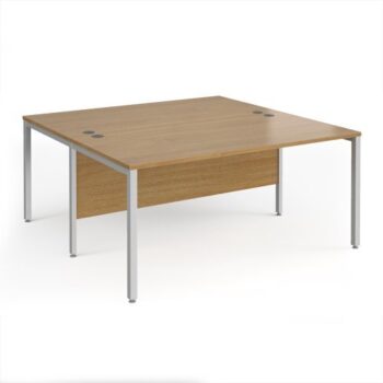 Maestro 25 back to back straight desks 1600mm x 1600mm - silver bench leg frame Oak Top - MB1616BSO