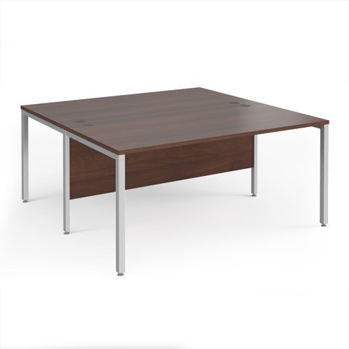 Maestro 25 back to back straight desks 1600mm x 1600mm - silver bench leg frame Walnut top - MB1616BSW