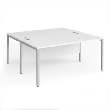 Maestro 25 back to back straight desks 1600mm x 1600mm - silver bench leg frame White Top - MB1616BSWH