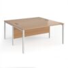 Maestro 25 back to back straight desks 1600mm x 1600mm - white bench leg frame Beech top - MB1616BWHB