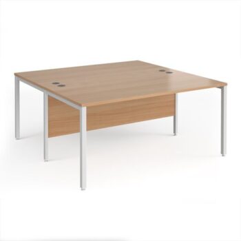 Maestro 25 back to back straight desks 1600mm x 1600mm - white bench leg frame Beech top - MB1616BWHB