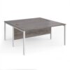 Maestro 25 back to back straight desks 1600mm x 1600mm - white bench leg frame Grey Oak Top - MB1616BWHGO