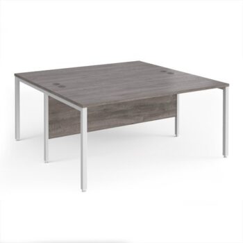 Maestro 25 back to back straight desks 1600mm x 1600mm - white bench leg frame Grey Oak Top - MB1616BWHGO