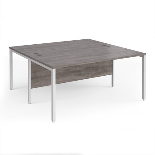 Maestro 25 back to back straight desks 1600mm x 1600mm - white bench leg frame Grey Oak Top - MB1616BWHGO
