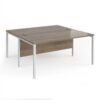 Maestro 25 back to back straight desks 1600mm x 1600mm - white bench leg frame Nebraska Oak Top - MB1616BWHNO